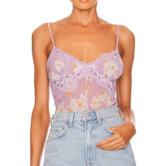 Free People Monday Morning Floral Bodysuit in Lilac Combo size Small - Picture 11 of 13